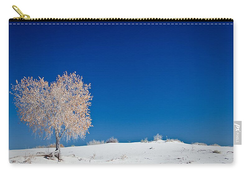 White Sands National Monument Zip Pouch featuring the photograph Tree In White Sands by Ralf Kaiser