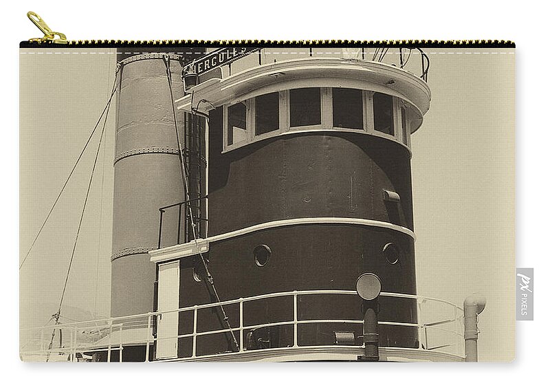 Tug Zip Pouch featuring the photograph Tug Boat Black and White by Jim And Emily Bush