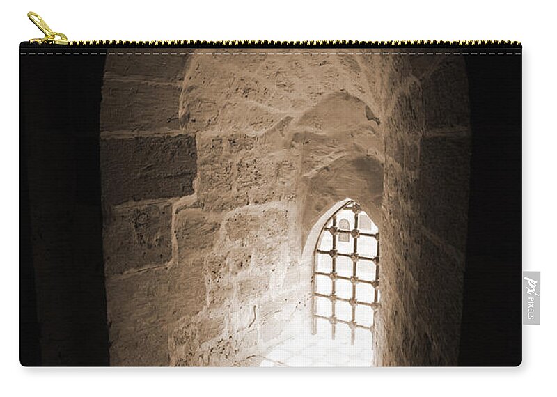 Sepia Zip Pouch featuring the photograph Tunneled Arch Window by Donna Corless
