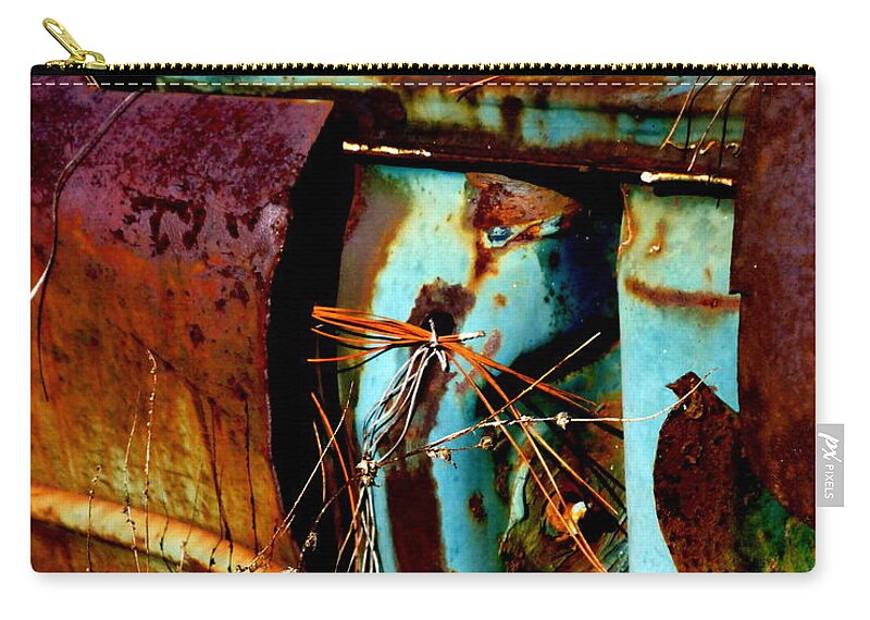 Turquoise Zip Pouch featuring the photograph Turquoise and Siena Rust Abstract by Carla Parris