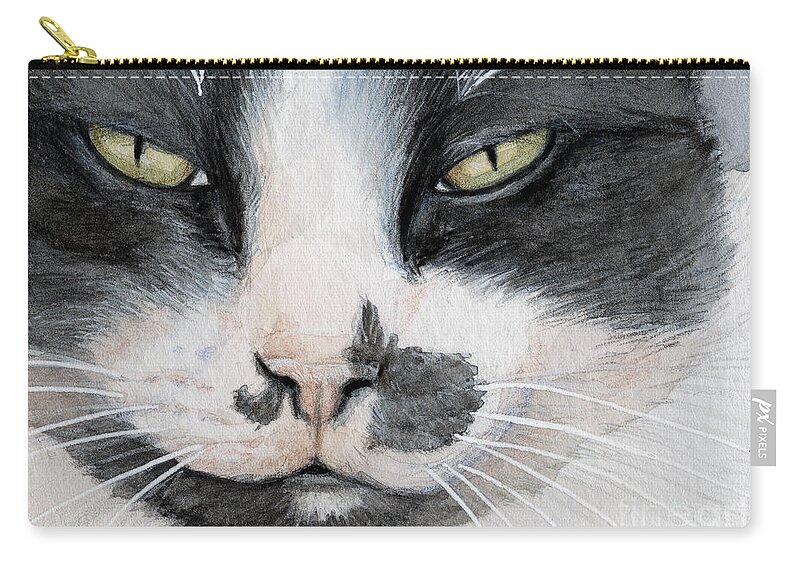 Cat Zip Pouch featuring the painting Tuxedo cat by Svetlana Ledneva-Schukina