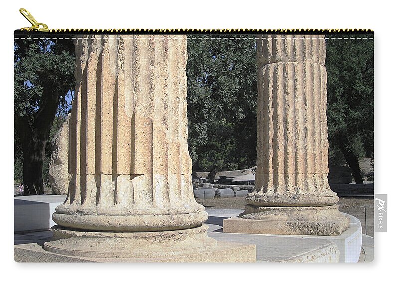 Olympia Zip Pouch featuring the photograph Twin Columns Olympia Greece by John Shiron
