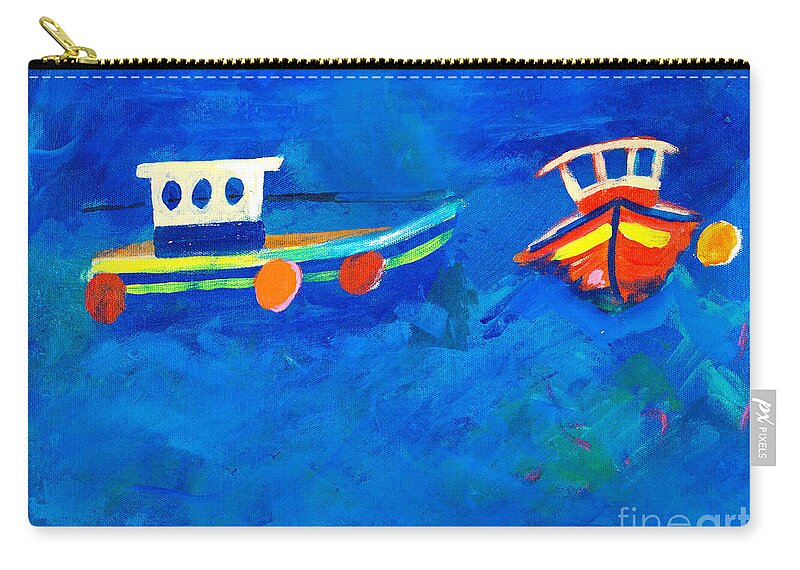 Painting Zip Pouch featuring the painting Two fishing boats at sea by Simon Bratt