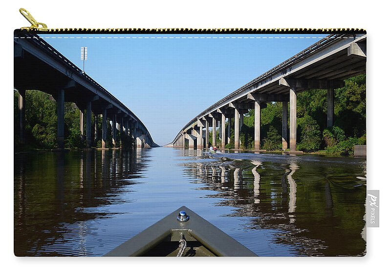 Tree Zip Pouch featuring the photograph Under the Interstate Atchafalaya Basin Southern Louisiana by Maggy Marsh