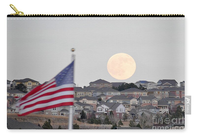 Usa Zip Pouch featuring the photograph USA Flag and Moon by Cheryl McClure