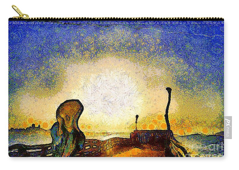 Edvard Munch Zip Pouch featuring the photograph Van Gogh Screams On The Berkeley Pier Under a Starry Night . IMG3188 by Wingsdomain Art and Photography