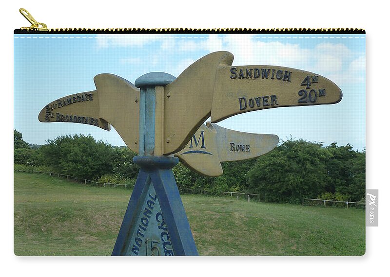 Sign Zip Pouch featuring the photograph Viking Coastal Trail from Sandwich to Reculver by Steve Taylor