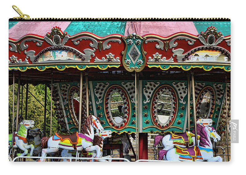 Merry-go-round Zip Pouch featuring the photograph Vintage Circus Carousel - Merry-Go-Round by Kathy Clark