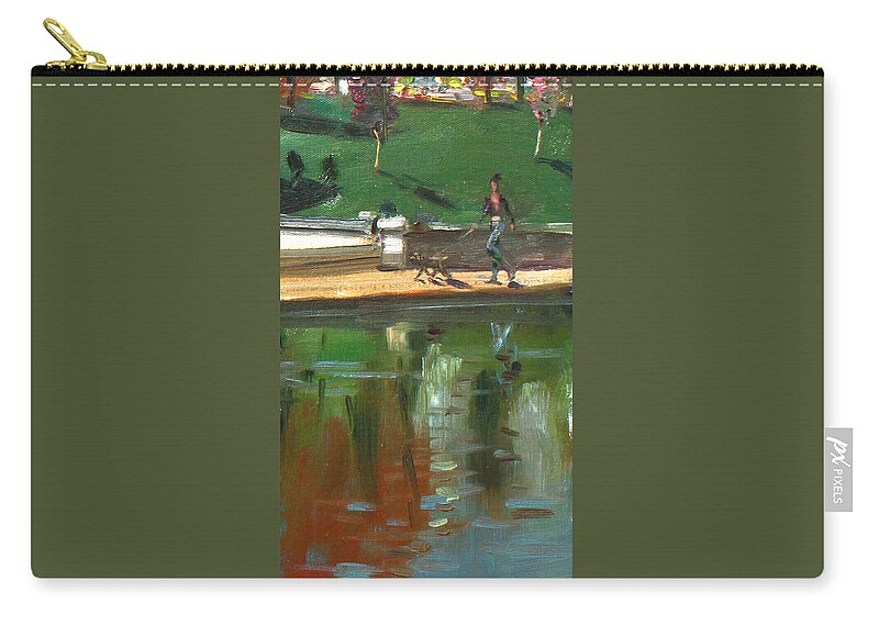 Walkin The Dog Zip Pouch featuring the painting Walking the Dog by Ylli Haruni