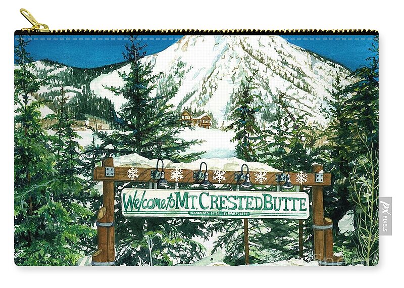 Watercolor Trees Zip Pouch featuring the painting Welcome to the Mountain by Barbara Jewell