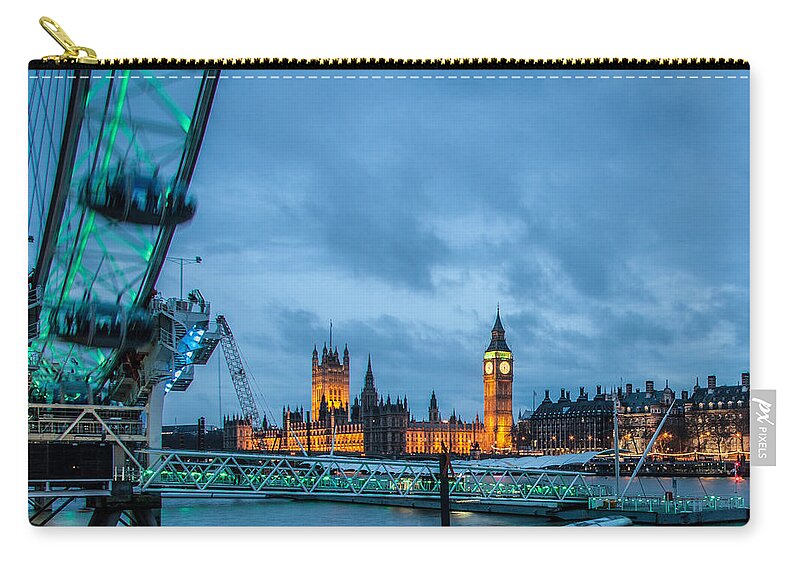 Millennium Wheel Zip Pouch featuring the photograph Westminster and The London Eye by Dawn OConnor