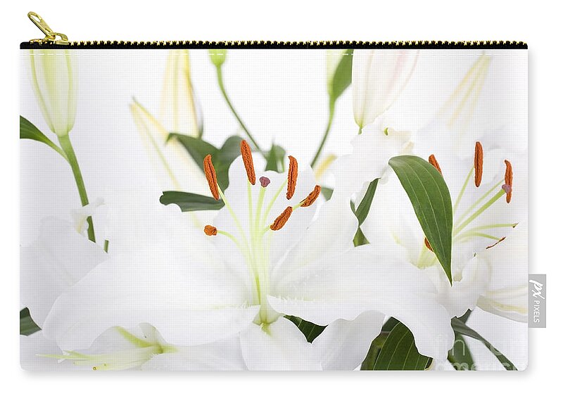 Lily Zip Pouch featuring the photograph White lilies and background by Simon Bratt