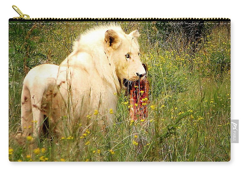 White Zip Pouch featuring the photograph White Lion by Ronel BRODERICK