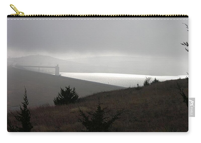 Kansas Zip Pouch featuring the photograph Wilson Lake in November fog by Keith Stokes
