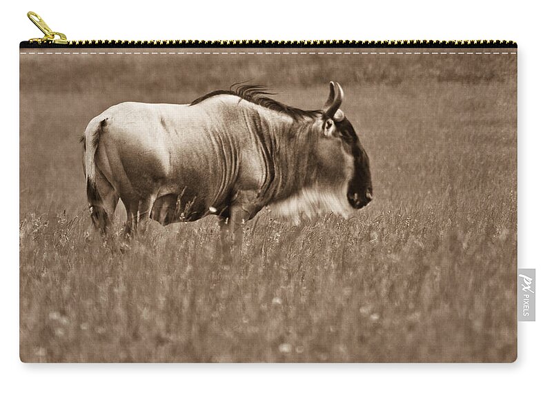 Wildebeest Zip Pouch featuring the photograph Wildeeest in Stance by Douglas Barnett