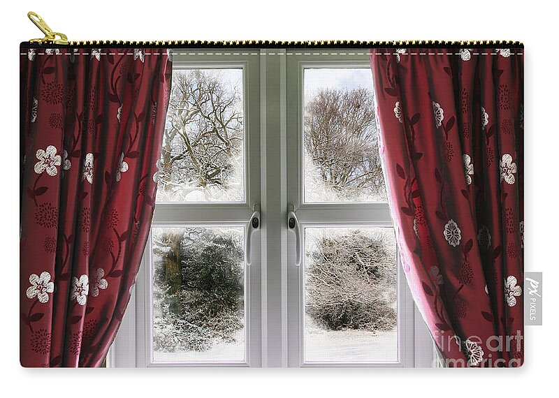 Window Zip Pouch featuring the photograph Window view to a snow scene by Simon Bratt