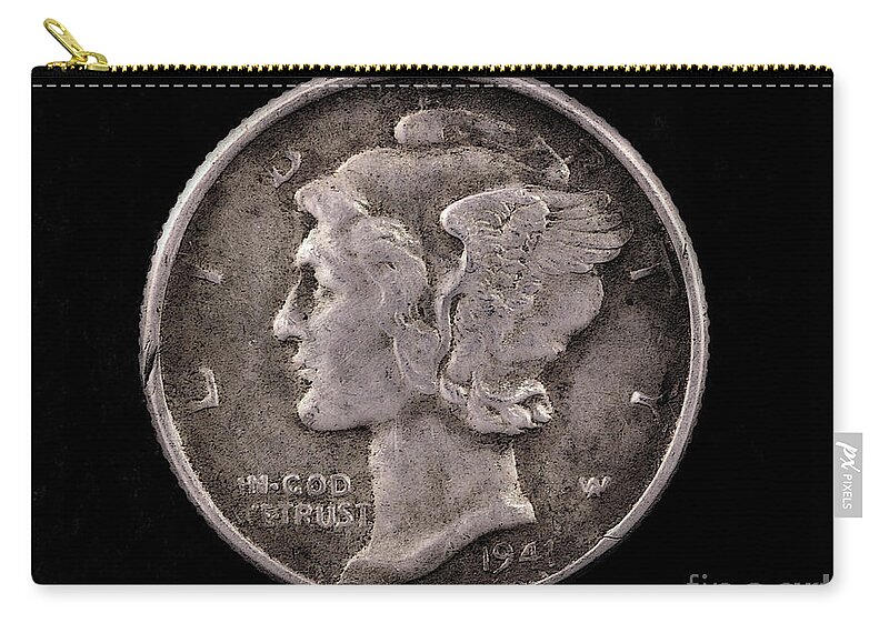 Winged Liberty Zip Pouch featuring the photograph Winged Liberty Mercury Silver Dime Coin by Randy Steele