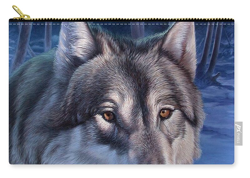 Wolf Zip Pouch featuring the painting Wolf In Moonlight by Hans Droog