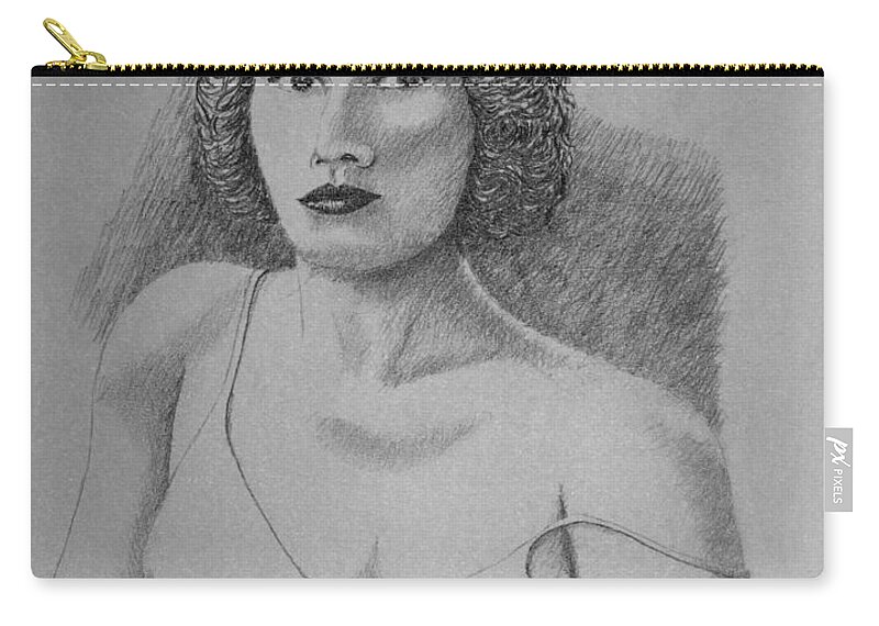 Portrait Zip Pouch featuring the drawing Woman With Strap Off Shoulder by Daniel Reed