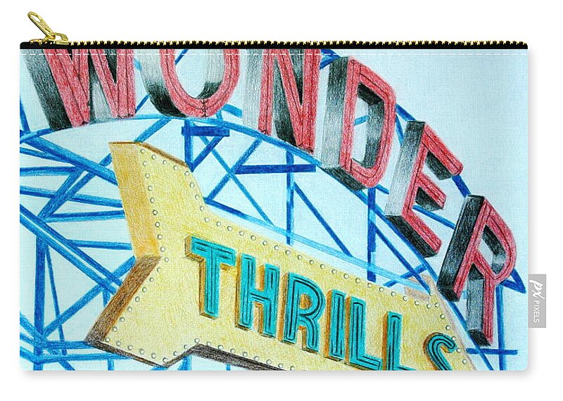 Color Pencil Zip Pouch featuring the drawing Wonder Wheel by Glenda Zuckerman