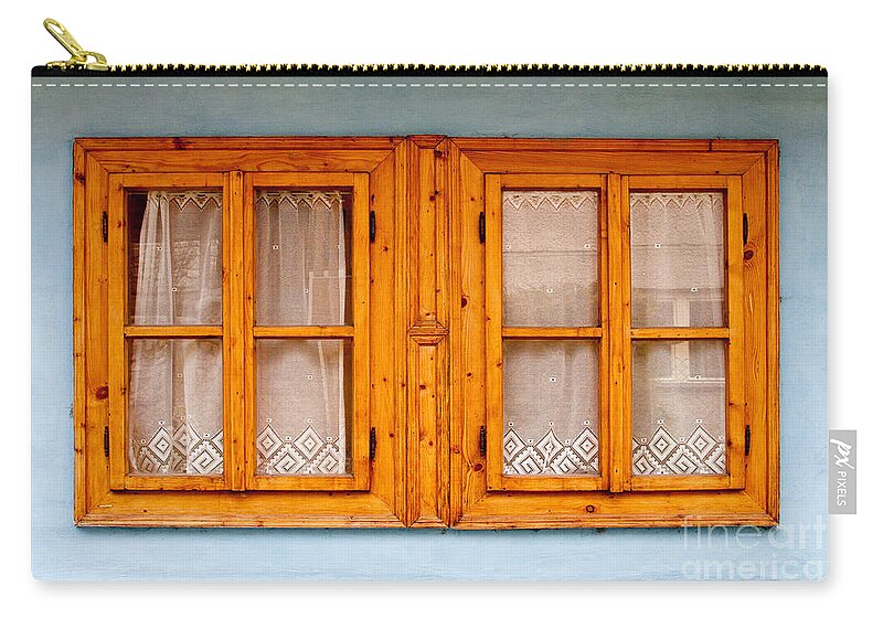 Blue Zip Pouch featuring the photograph Wooden windows by Les Palenik