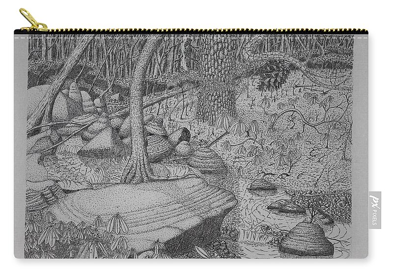 Nature Zip Pouch featuring the drawing Woodland Stream by Daniel Reed