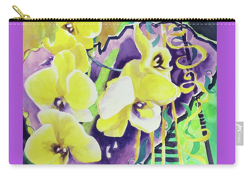 Paintings Zip Pouch featuring the painting Yellow Orchids of the Heart by Kathy Braud
