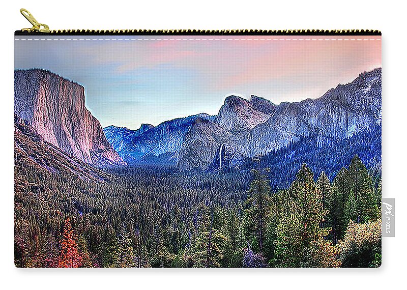 Yosemite National Park Zip Pouch featuring the digital art Yosemite Valley from Tunnel by Bob and Nadine Johnston
