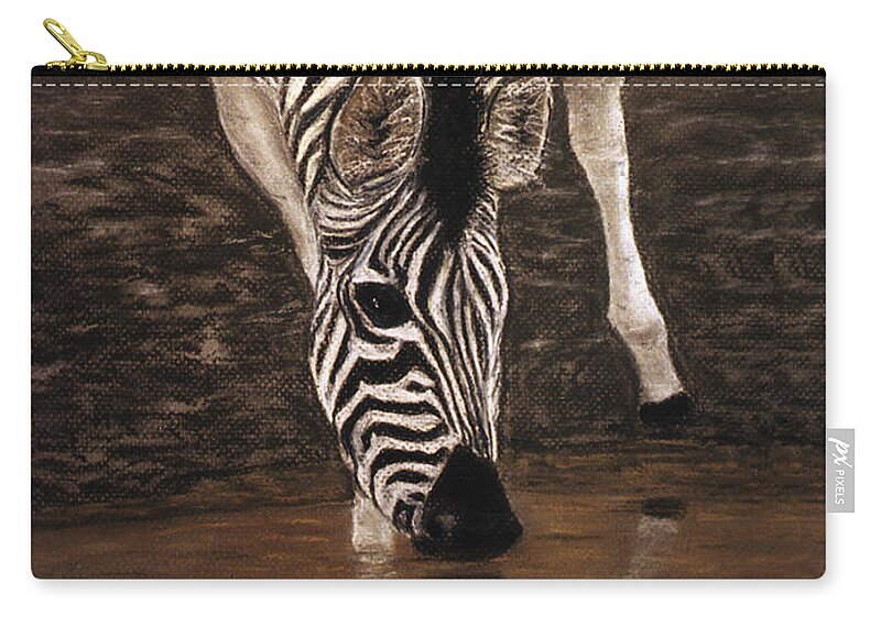 Zebra Zip Pouch featuring the painting Zebra by Karen Zuk Rosenblatt