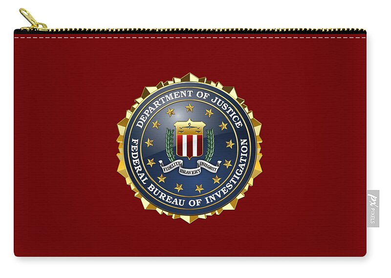 'military Insignia & Heraldry 3d' Collection By Serge Averbukh Zip Pouch featuring the digital art Federal Bureau of Investigation - F B I Emblem on Red Velvet by Serge Averbukh