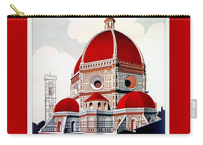 Vintage Zip Pouch featuring the digital art Florence Firenze 1920s Italian travel ad, duomo by Heidi De Leeuw