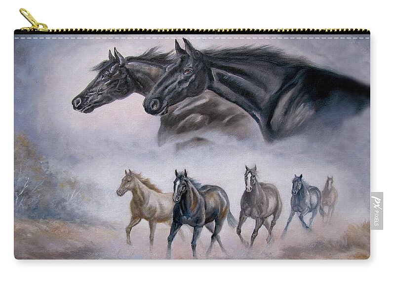 Horse Painting Zip Pouch featuring the painting Horse Painting Distant Thunder by Regina Femrite