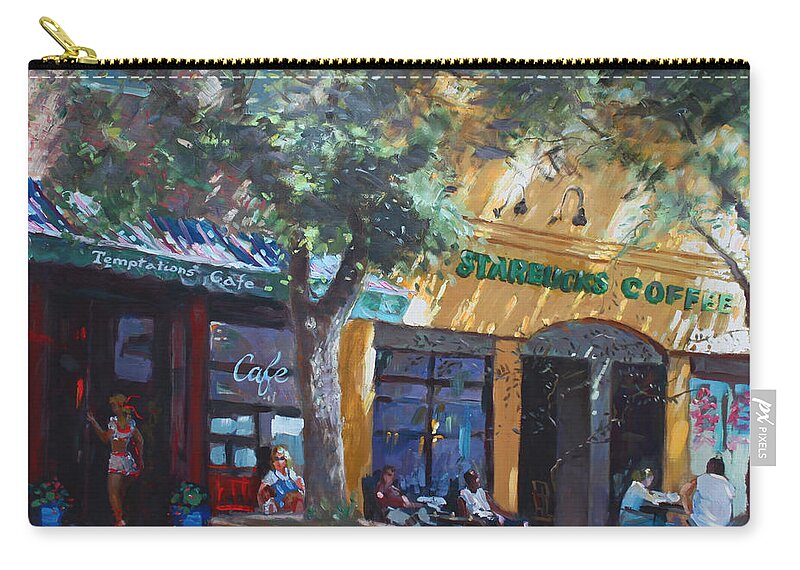 Starbucks Coffee Zip Pouch featuring the painting Starbucks Hangout by Ylli Haruni