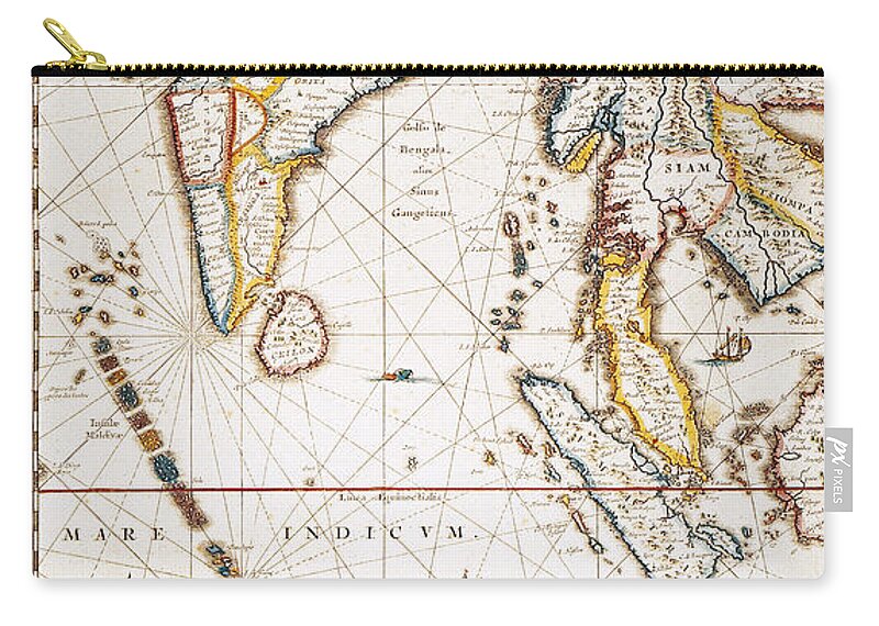 1662 Zip Pouch featuring the painting South Asia Map, 1662 #0044041 by Granger