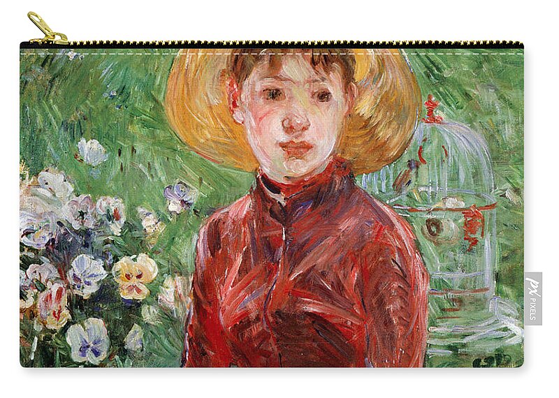 Berthe Morisot Zip Pouch featuring the painting Young Girl On The Grass by Berthe Morisot