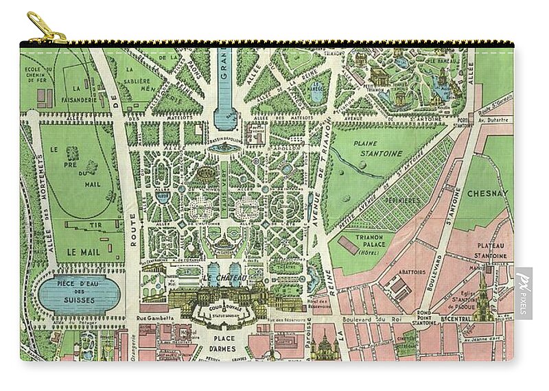 1920s Leconte Map Of Paris W-monuments And Map Of Versailles Zip Pouch featuring the photograph 1920s Leconte Map of Paris wMonuments and Map of Versailles by Paul Fearn