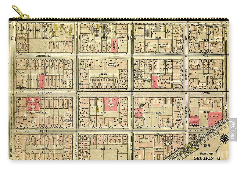 Inwood Zip Pouch featuring the photograph 1927 Inwood Map by Cole Thompson
