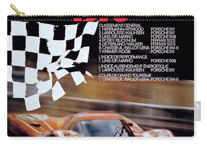 24 Hours Of Le Mans Zip Pouch featuring the digital art 1970 24hr Le Mans by Georgia Clare
