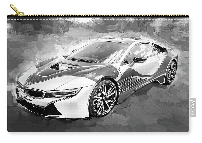2015 Bmw Zip Pouch featuring the photograph 2015 BMW I8 HYBRID Sports Car BW #1 by Rich Franco