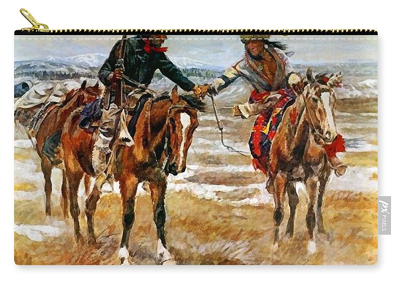 A Doubtful Handshake Zip Pouch featuring the photograph A Doubtful Handshake #1 by Charles Russell