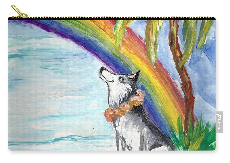 Husky Zip Pouch featuring the painting A Husky in Paradise #1 by Karen Ferrand Carroll