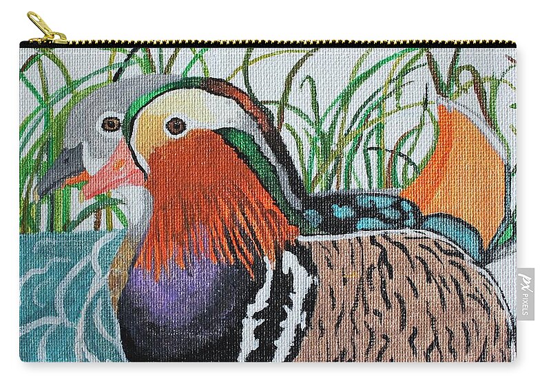 Mandarin Ducks Zip Pouch featuring the painting A Lovely Pair #1 by Amy Gallagher