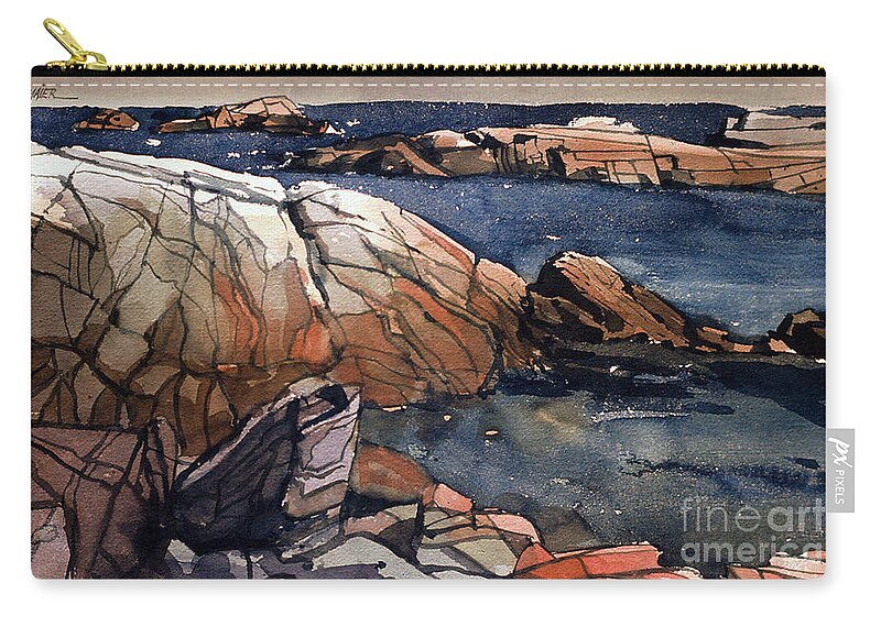 Acadia Zip Pouch featuring the painting Acadia Rocks #1 by Donald Maier