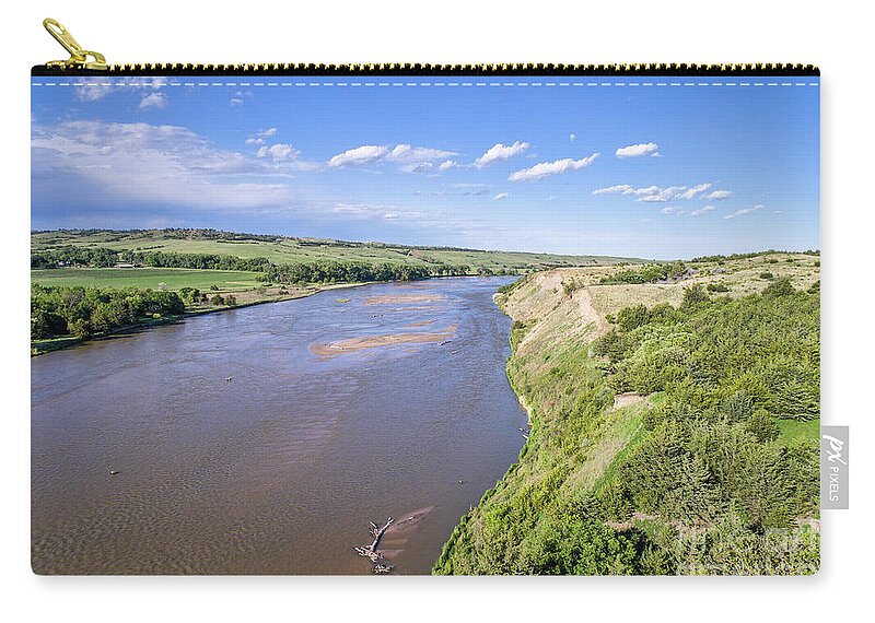 Nebraska Zip Pouch featuring the photograph aerial view of Niobrara River in Nebraska Sand Hills #1 by Marek Uliasz