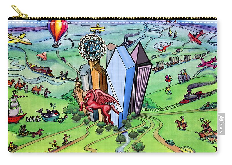 Dallas Carry-all Pouch featuring the digital art All roads lead to Dallas Texas by Kevin Middleton