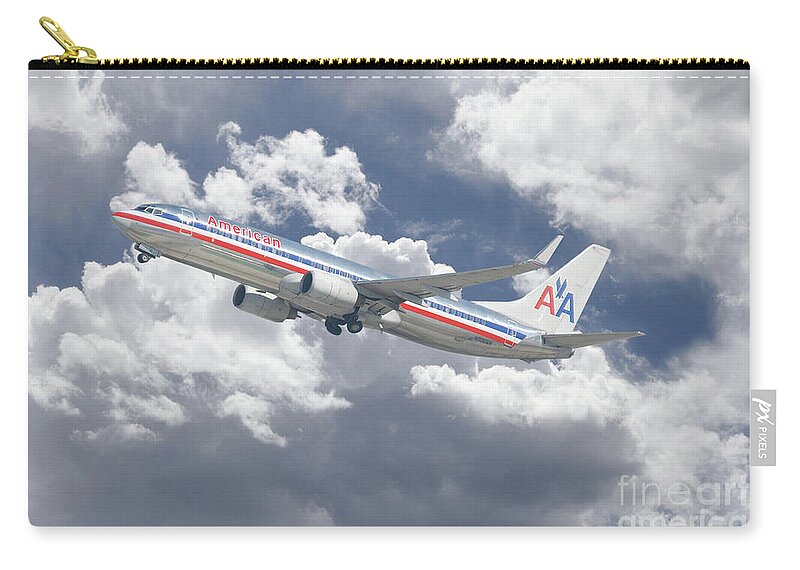 American Airlines Zip Pouch featuring the digital art American Airlines Boeing 737 by Airpower Art