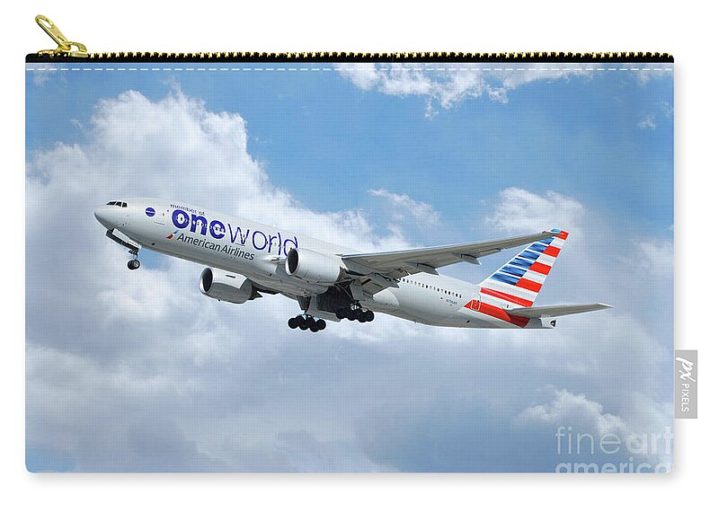 Boeing Zip Pouch featuring the digital art American Airlines Boeing 777 #1 by Airpower Art