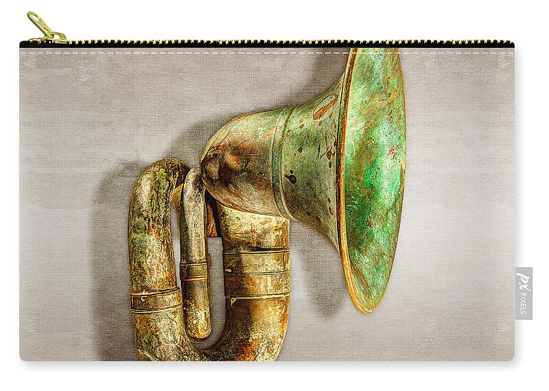 Antique Zip Pouch featuring the photograph Antique Brass Car Horn #1 by YoPedro