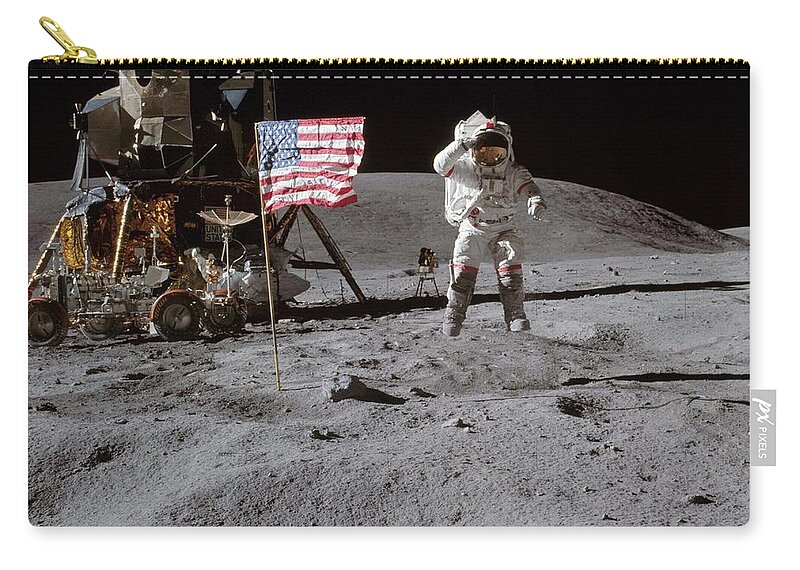Space Zip Pouch featuring the painting Apollo 16 , nasa #1 by Celestial Images