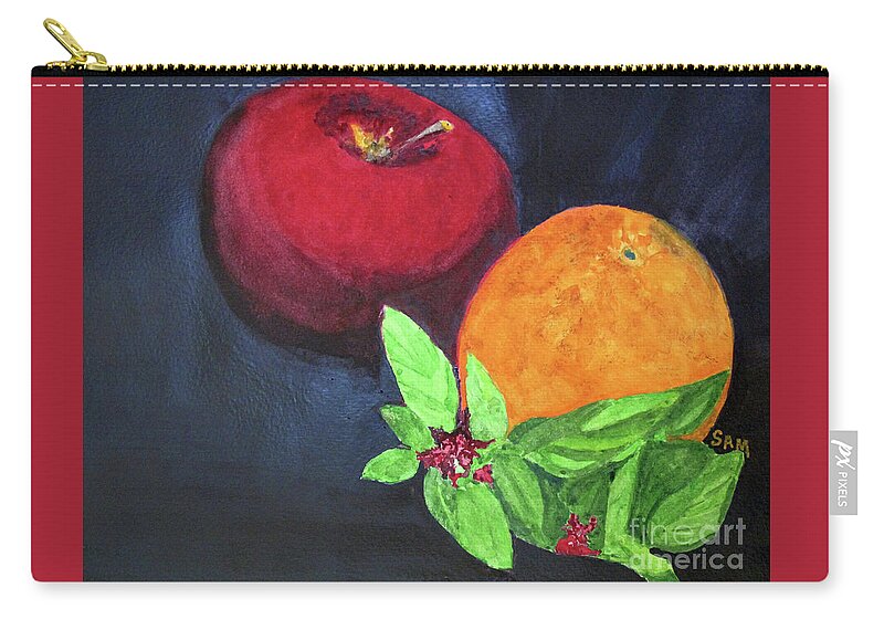 Apple Zip Pouch featuring the painting Apple, Orange and Red Basil #1 by Sandy McIntire